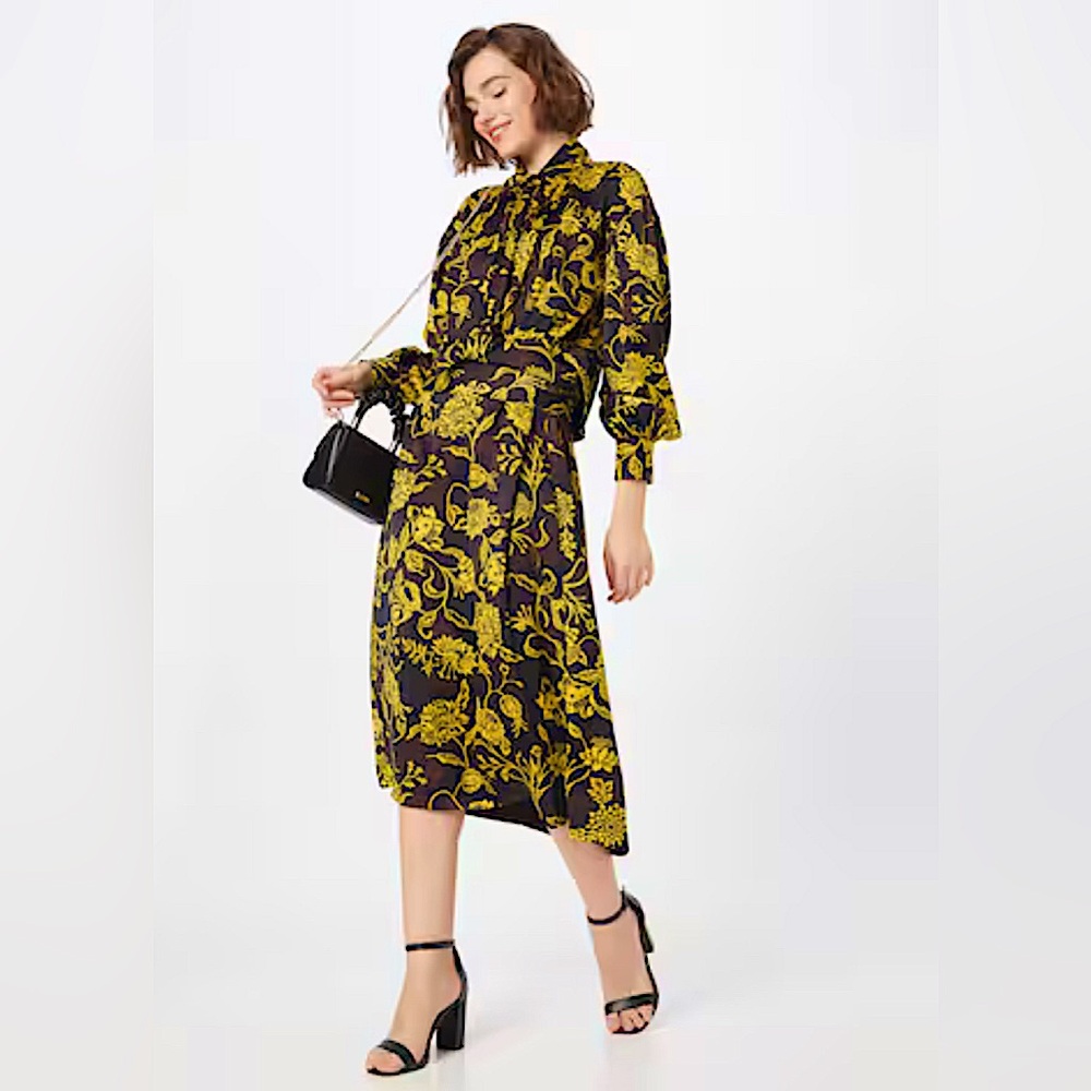 DAY Floral Yellow and Black Midi Dress SZ EU 34